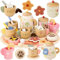 Beberolen Services à Thé Bois, Accessoire Jouet Cuisine Enfant Bébé, Jeux de Rôle en Parti du Thé, Jouet Extérieur Éducatif Montessori, Cadeau Créatif Anniversaire Pâques Halloween Noël Garçon Fille