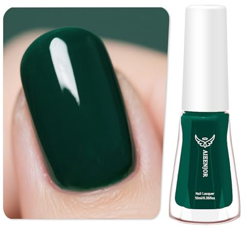 Aieenjor Grün Nagellack, 10ml Glänzend Schnelltrocknender Langanhaltender, Dunkelgrün Nagellack für DIY Nail Art Maniküre