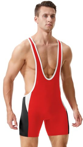 LORSPORTCH Brottning Singlets för män, Powerlifting Singlet, Standard Singlet för Män, Aktiv Ärmlös Bodysuit Brottning Uniform Trikåer Jumpsuits, Röd, M