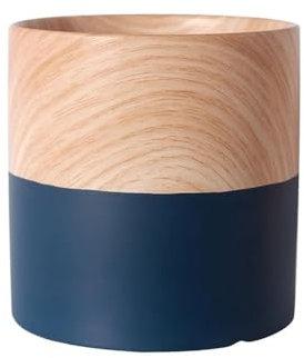 Blumentopf Zylindrischer Pflanztopf, mit Untertassen, Tablett und Ablauflöchern, Keramik-Blumentopf, blau mit Holzmaserung, kleiner Pflanztopf, for Balkon, Wohnzimmer, Schlafzimmer Pflanzgefäß