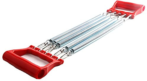 KGLHJDY Expansor de Pecho con Pinza de Mano, 5 resortes, Mango de Madera, Tensor de Resorte de Fuerza Ajustable, expansor de tracción multifunción para Fitness (Color: Rojo)
