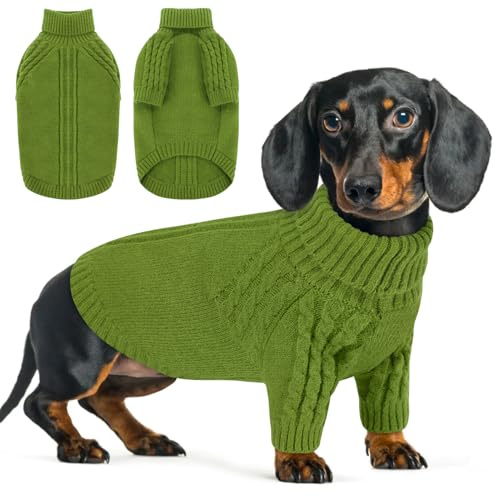 Queenmore Small Dog Jumper UK, Stretchy Knitted Pet Sweater for Cold Weather, for Cocker Spaniel, Poodle, Cockapoo, Pomeranian (Green, S)