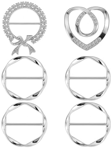 6 Stk Metall T Shirt Clips,Schal Ring Clip,Strass Kreis Clip,Kleidungs Eckknopf,Runder Schnalle Gürtelschnalle für Damen,Schalring Tuchring,T Shirt Krawatten Klammer Kleid Hut Gürtel Schal Dekor Clips
