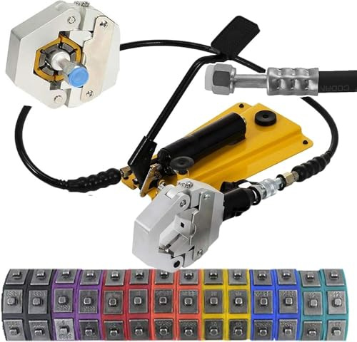 Pinza crimpatrice per tubi idraulici, kit crimpatrice AC (a pedale/a mano), strumenti per la riparazione dell'aria condizionata, con 7 matrici, per la riparazione di tubi (colore: piede) (piede)