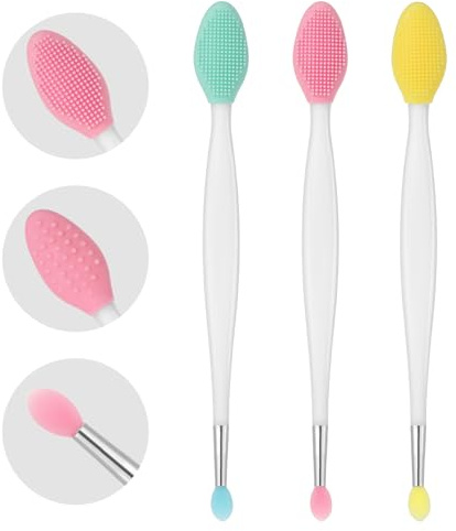 Bremorou 3-teiliges Lippenpeeling-Set – doppelseitiges Silikon-Lippenpeeling & Applikatorwerkzeug für weiche Lippen, 3-in-1-Silikon-Lippenpeeling-Werkzeug, Lippenmasken-Applikator, sanftes Peeling und
