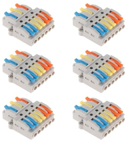AEDIKO 6pcs Lever Wire Connectors Quick Wiring Cable Connector Compact Wire Terminal Block for 28-12 AWG, 28-14 AWG (3 IN 6 OUT)