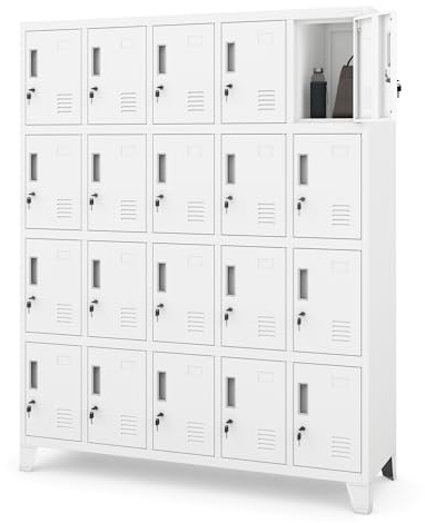 Jan Nowak Umkleideschrank Metall für 20 Nutzer, abschließbar, 172x136x45 cm | Spindschrank Personalschrank für 20 Nutzer, abschließbare Fächer je 10 kg, Lüftung, Namensschilder, Stahl, Wandmontage