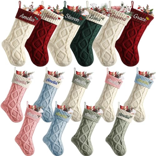 Personalisierter Weihnachtsstrumpf mit Namen 46cm großer Nikolausstrumpf | wiederverwendbar Weihnachtsdeko zum Aufhängen & Befüllen für Kamin, Tür & Baum, feiner Strick, Geschenk für Familie Kinder