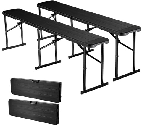 VEVOR Panca da Campeggio Portatile da 182 cm, Panca in Plastica Pieghevole per Picnic, Feste e Pasti in Campeggio, Capacità 150 kg per Posto, 2 Pezzi con 2 Borse per il Trasporto, Nera