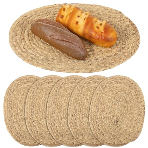 6 Stück gewebte Tischsets, Rattan-Tischsets für den Esstisch, 40 x 30 cm, ovale Form, handgewebte Korb-Tischset, hochwertig und beidseitig verwendbar für Küche und Partys