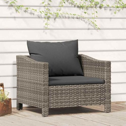 QJBSAVVA Gartensessel Grau Poly Rattan mit dunkelgrauen Kissen 72 x 63 x 55,5 cm Modernes Design Robust und Langlebig für Balkon Terrasse Garten Lounge Outdoor