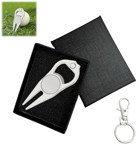 Multifunktionaler Pitchgabel Golf Mit Golfball Marker Und Ballmarker Golf | Ballmarker Golf und Pitchgabel im Set, mit Karabiner; praktisch zum Ausbessern von Pitchmarken auf dem Grün.