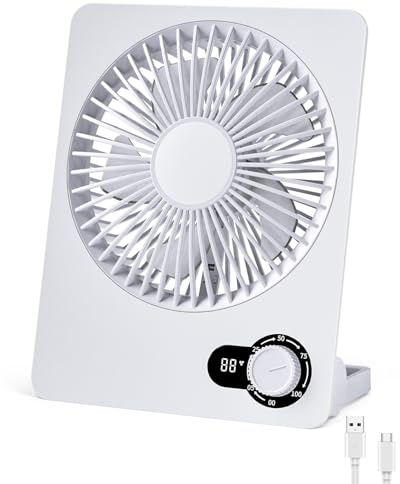Wudyfei Desk Fan 4000mAh 100 Speeds Rechargeable Ultra Silent Mini USB Fan with LED Display, Up to10H Runtime Portable White Fan with 180° Tilt Folding for Home Office Travel Camping Bedroom
