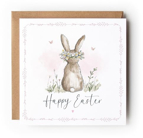 Biglietto di auguri di Pasqua con coniglietto, design ad acquerello con simpatico coniglietto