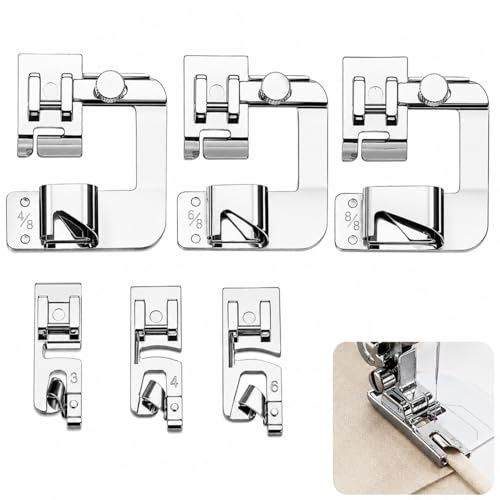 6 Stück Nähfüße,Nähfuß Zinklegierung Rollsaumfuss für Nähmaschine