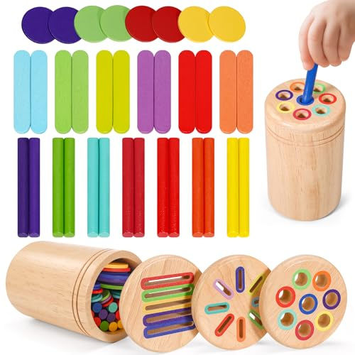 DESPOINA 3-i-1 Montessori leksak från 1 år, leksaker från 2 år, motorikleksaker i trä, färgsorteringsspel, sensoriska leksaker för spädbarn, småbarn, 1 2 3 år