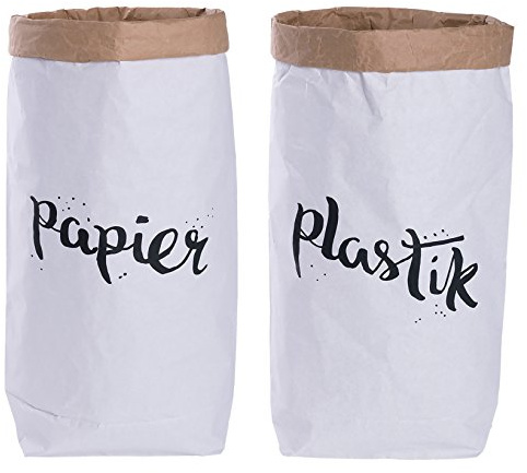 2er Pack Papiersack rund Paper Bag Kraftpapier Beutel Mülleimer Braun Weiß 'papier & plastik'