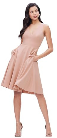 Dress the Population Catalina Solid Sleeveless Fit & Flare Midi Dress Robe, Rose poudré, L Femme