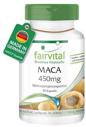 Fairvital | Maca Kapseln 450mg - 90 Kapseln - HOCHDOSIERT - VEGAN - 5-fach konzentrierter Wurzelextrakt