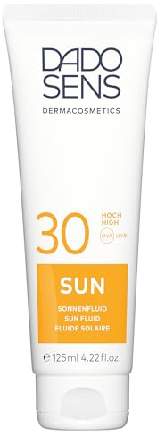 DADO SENS SUN Sonnenfluid SPF 30 125ml, bei sonnenempfindlicher Haut | Hoher Sonnenschutz, Leichtes Fluid, Wasserresistent, Mit Anti-Aging Komplex, Haut- & Zellschutz, Schutz vor Mallorca Akne