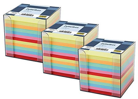 Idena 311068 - Zettelbox, 9 x 9 x 10 cm, 700 Blatt (3x Zettelbox, farbig sortiert, 1)