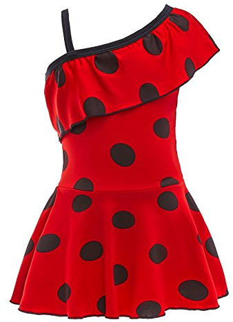 Lito Angels Traje de baño mariquita para niñas pequeñas, Vestido de baño de una Pieza con Lunares Rojos para Nadar
