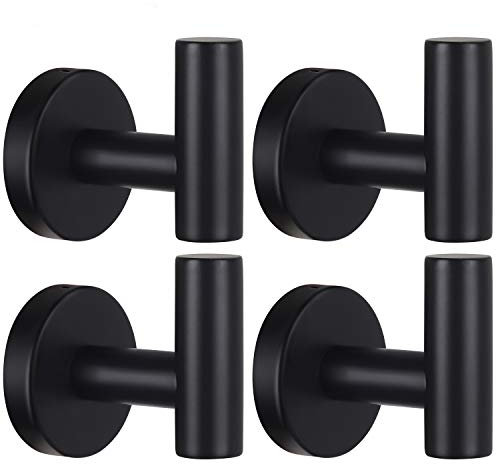 Towel Hooks Bathroom Coat Hook Robe Hook Stainless Steel Heavy Duty Door Hanger Towel Robe Clothes Cabinet Closet Sponges Wall Hook for Bathroom Bedroom Kitchen Hotel Pool 4 Packs Matte Black