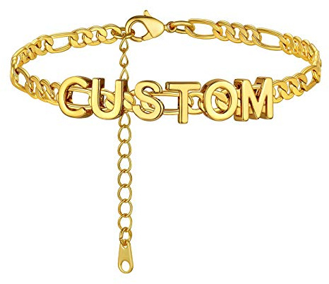 GoldChic Vintage Figaro-Fußkettchen mit Buchstaben Anhänger Kupfer Buchstaben A-Z Initialen Alphabet Anhänger Fußkette Verstellbares Sommer Fußkettchen Knöchel Ketten in Gold mit 22cm+5cm Kette