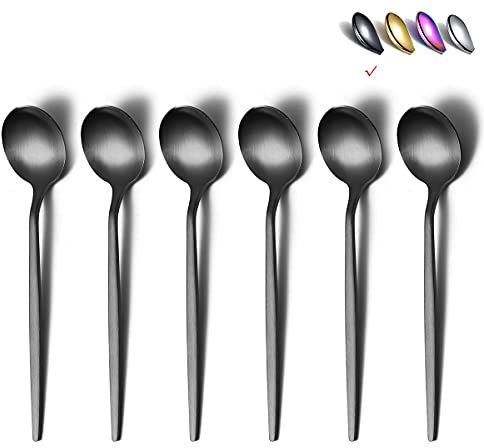 HOMQUEN Cucchiaini Da Tè Neri Opachi, 6 Pezzi Da 6,6 Pollici, Posate In Acciaio Inossidabile Per Cucina Di Casa O Ristorante (Nero Opaco)