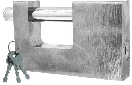 Lucchetto Corazzato Antiscasso, Cilindro Asta Di Chiusura 10mm, 3 Chiavi Inclusi, Lucchetto In Acciaio Per Serranda e Garage (100mm, Argento)