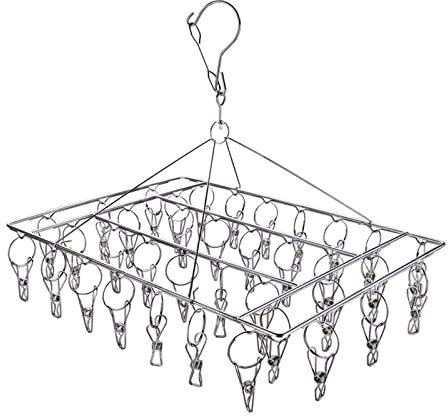 Beilala Clothes Sock Drying Rack with 36 Pegs, Swivel Windproof Underwear Dryer Stainless Steel Laundry Hanger for Washing Line Indoor Outdoor