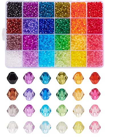 PandaHall 7896 Stück facettierte Doppelkegel-Kristallperlen, 4 mm, 24 Farben, transparente Acryl-Bastelperlen, bunte Abstandshalter, Charm-Perlen für DIY-Halskette, Armband, Schmuckherstellung
