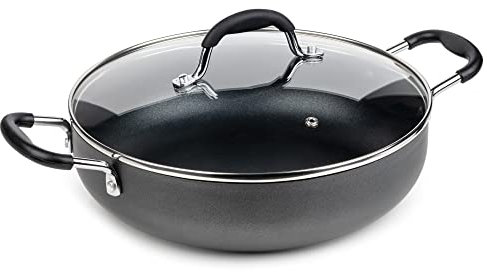 Dawsons Living Premier COOKWARE Non Stick Aluminium Shallow Casserole, Sauté Pan with Lid, Braising Stock Pot Pan, Paella Cooking Pot, 24 cm Grey - 2.75L