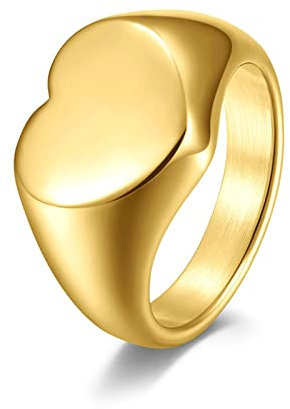 Daesar Ring für Herren Damen Edelstahl, Unisex Ringe Gold Herz Breit 13MM Siegelring Partnerringe Freundschaftsringe Gr.62 (19.7)