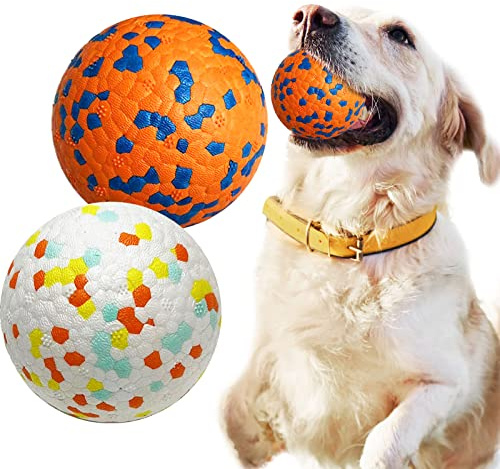 PETCARE 2 Pack Dog Balls Toys for Aggressive Chewers Indestructible Tennis Balls for Medium Large Dogs Water Toy Chew Balls Tough Durable Big Dog Toys Bouncing Ball for Dogs to Fetch, Orange+White