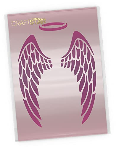 Angel Wings Stencil - Angel Wings and Halo Craft/Airbrush/Cake Template (Mini(A6)