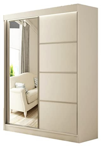 Margaret Hadas24 Kleiderschrank Padwa 150 mit Spiegel, Organizer, Mehrzweckschrank, Schwebetürenschrank, Garderobenschrank, Kleiderstange, Kleiderständer, Flurschrank, Schrank, 2-türig, weiß