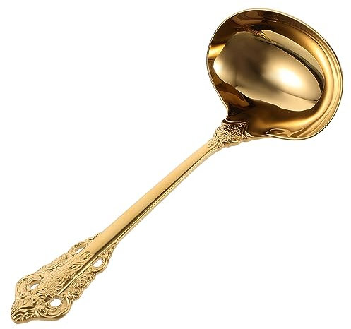 CALLARON Stainless Steel Golden Soup Ladle Large Serving Spoon for Cooking Kitchen Multi-Function Scoop Spoon