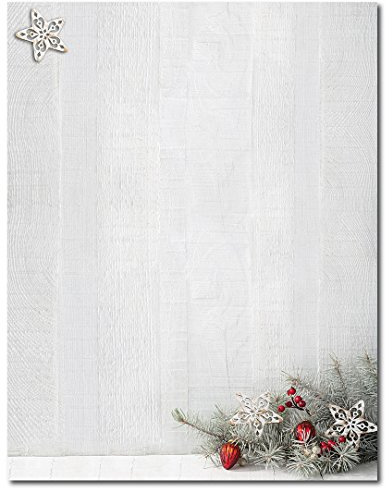 Rustic Woodsy Pine Holiday Letterhead – 80 Sheets – Premium Festive Christmas Stationery with Snowflakes & Pine Accents – Inkjet & Laser Printer Friendly