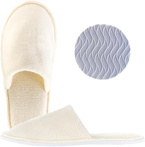 Bärbara resetofflor, hotelltofflor återanvändbara hustofflor halkfria spatofflor män och kvinnor badrumstofflor för resor hotell hem gäster, Vuxen beige, Medium/Large