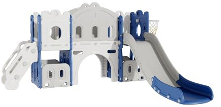 Toboggan et Balançoire pour Bébé Toboggan Autoportant Escaladeur Balançoire pour Enfant Aire de Jeux Toboggans Long Intérieur Extérieur Centre d'activités équipement de Jeux (Aisle BlueWhite)