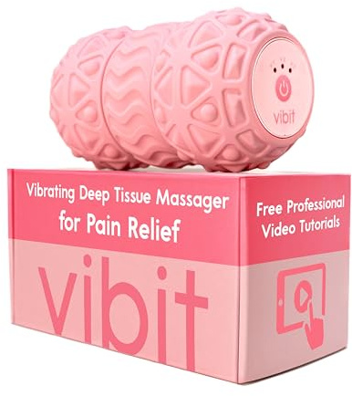 Vibit - Vibrating Massager for Plantar Fasciitis, Pain Relief and Sciatica, Foot and Body Portable Massage Roller, Deep Tissue Pain Relief from Feet to Neck, Electric, 3 Vibration Levels (Pink)