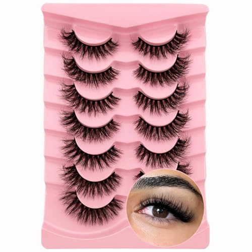 7 Paare 3D Falsche Wimpern Katzenauge, Flauschiges Volumen Curly Cat-Eye Künstliche Wimpern Natürlich Look, Wiederverwendbar Handgemacht Faux Mink Make-up-Wimpern(7P-HR-Z06)