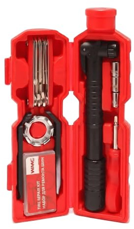 WMC_tools_variation_parent | Werkzeugset für Radfahrer und Pendler, Multitool, Flickset und 2 Reifenheber aus verzinktem Stahl, sitzt im Flaschenhalter