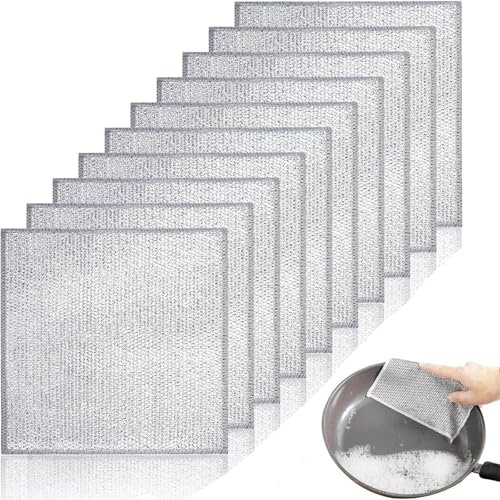 YREYBN 10Pcs Non Scratch Wire Dish Cloths, Lint Free Kitchen Cleaning Towels For Scrubbing And Cleaning Dishes, Pots, Sinks, Counters, Pans, Food