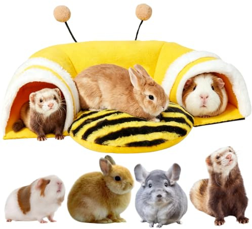 Letto a tunnel caldo per conigli, a forma di ape, morbido tunnel e tubi rimovibili per gabbia, robusto tunnel per piccoli animali per ratti, criceti, ricci, cincillà