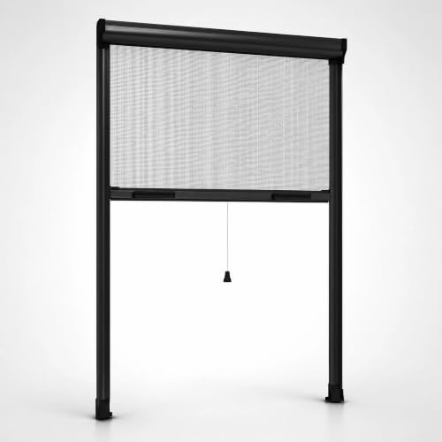 ESTO Insektenschutzrollo für Fenster, in Höhe und Breite zuschneidbar, Aluminiumrahmen, verschiedene Größen und Farben, Insektenschutznetz für Schiebe- und Flügelfenster (Anthrazit, 180 x 160 cm)