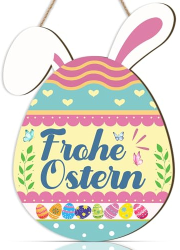 ANHUIB Ostern Wand Dekorationen Frohe Ostern Türschild Hängedeko Frühling Garten Wandschild Türhänger Holzschild mit Häschen Wandbilder Küken für Indoor Outdoor Deko Ostergeschenk Türdeko