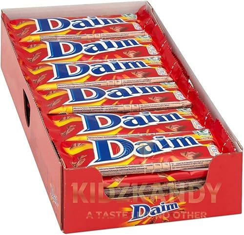 Daim - Barra de chocolate de 28 gramos cada barra, paquete de 24 barras de chocolate suecas en caja, regalo ideal para Navidad, cumpleaños, barra sueca con chocolate de almendras tostadas