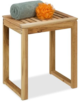 Relaxdays Hocker Holz, HxBxT: 46 x 40 x 30 cm, bis 80 kg, Sitzhocker Bad, Beistelltisch Wohnzimmer, Blumenhocker, Natur